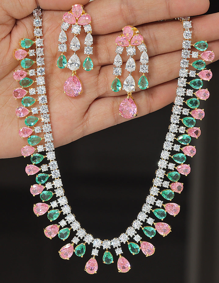 Designer Zirconia Crystal Bloom Designer Necklace Set