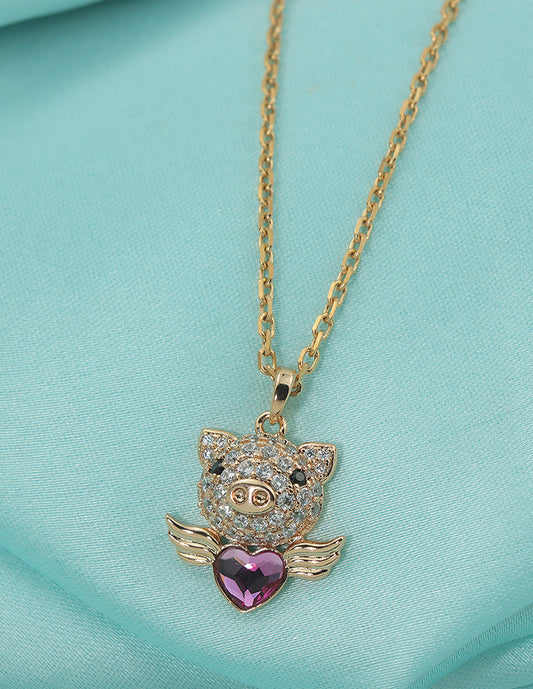 Designer Swarovski Crystal Sparkle Swine Love Chain Pendant