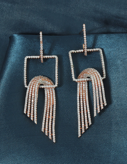 Designer Zirconia Rose Gold Polish Dangler Earrings