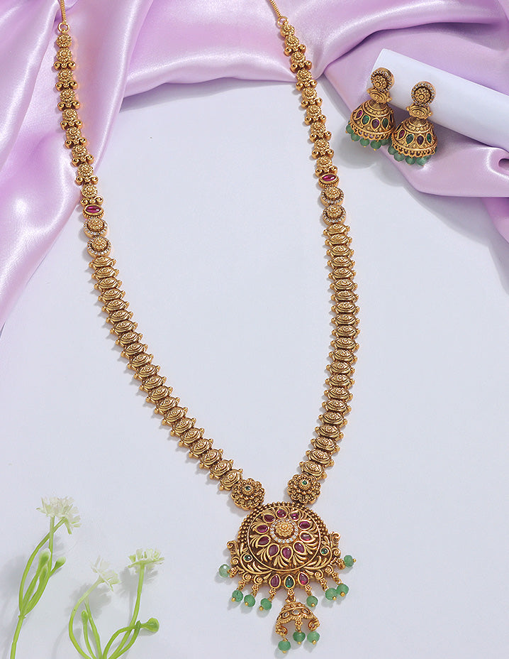 Designer Matt Kempu Zirconia Long Haaram Set
