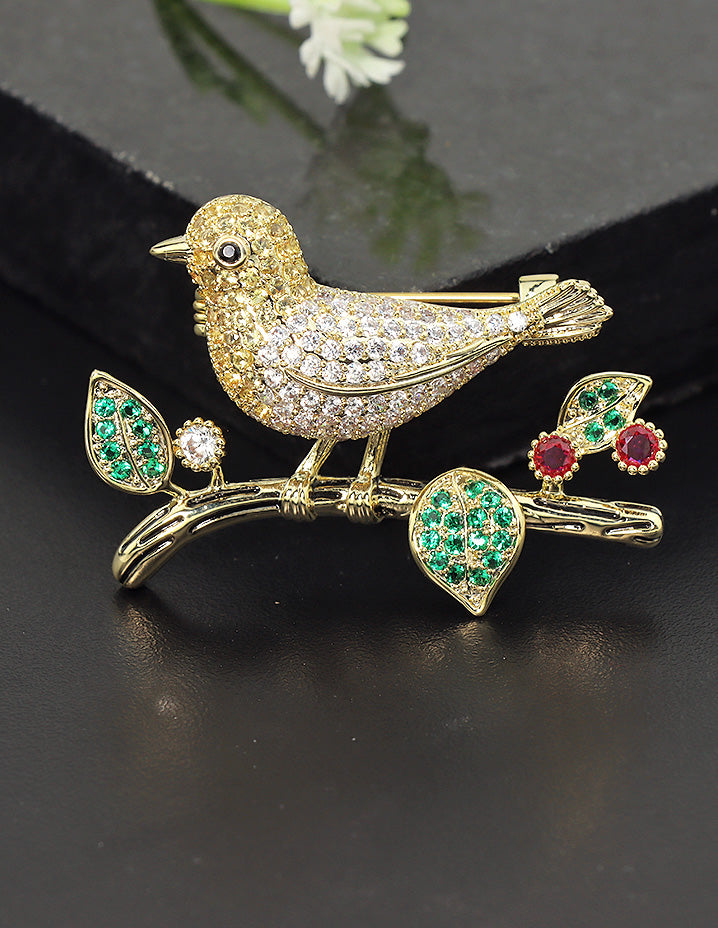 Designer Gold Polish Zirconia Brooch