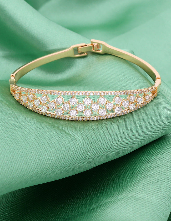 Zirconia Gold Polish Kada Bracelet