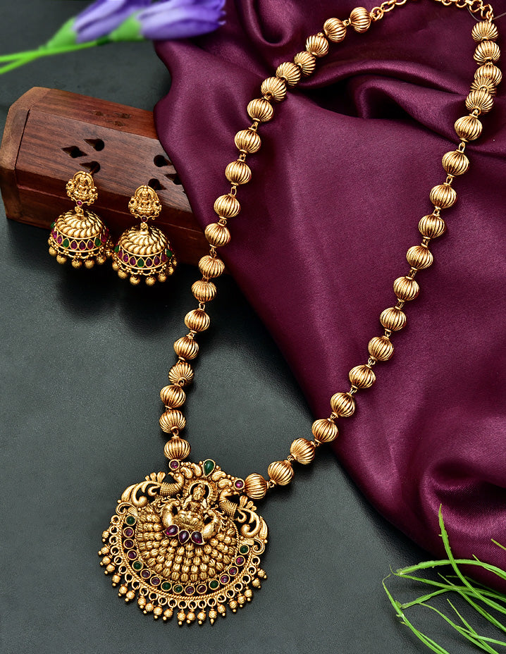 Lakshmi Devi Gold Ball Chain Pendant