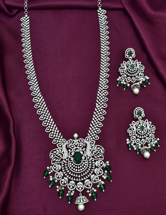 Designer Rhodhium Polish Zirconia Long Haaram