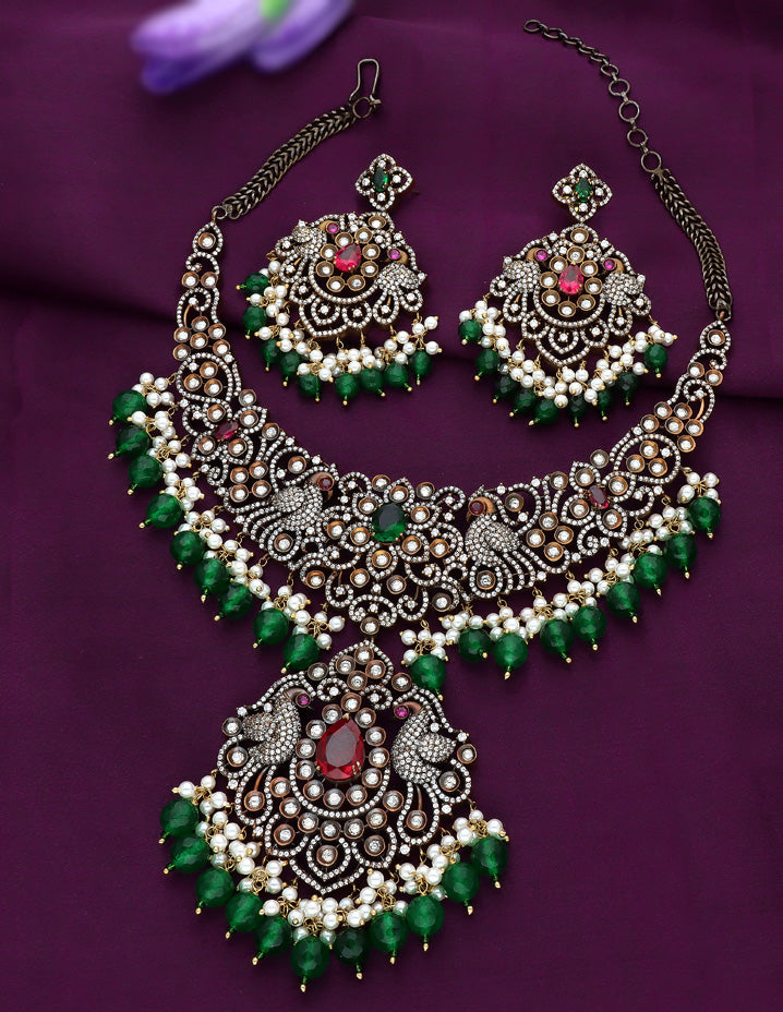 Victorian Emerald Beads Designer Necklace Set