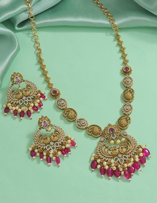 Designer Elegant Ruby Matt Kempu Necklace Set