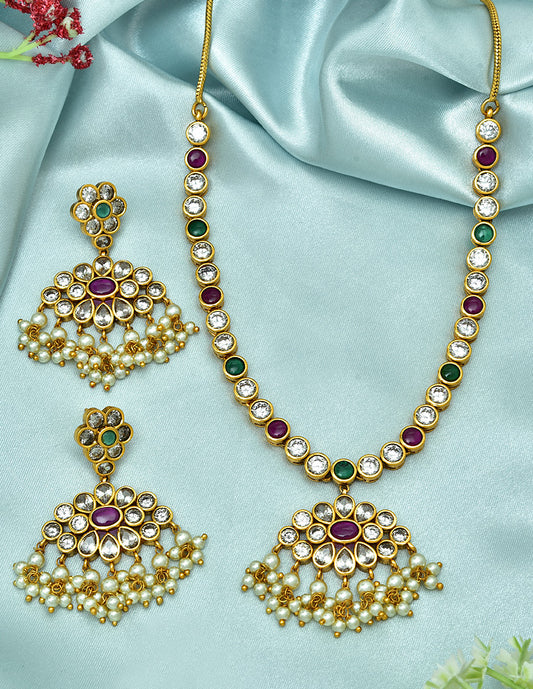 Designer Antique Plated Kundan Necklace Set
