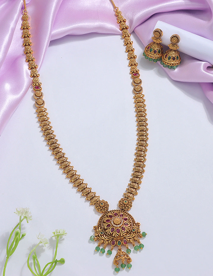Designer Matt Kempu Zirconia Long Haaram Set