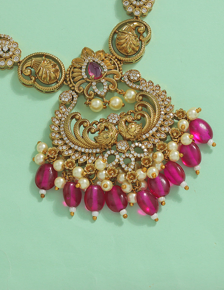 Designer Elegant Ruby Matt Kempu Necklace Set