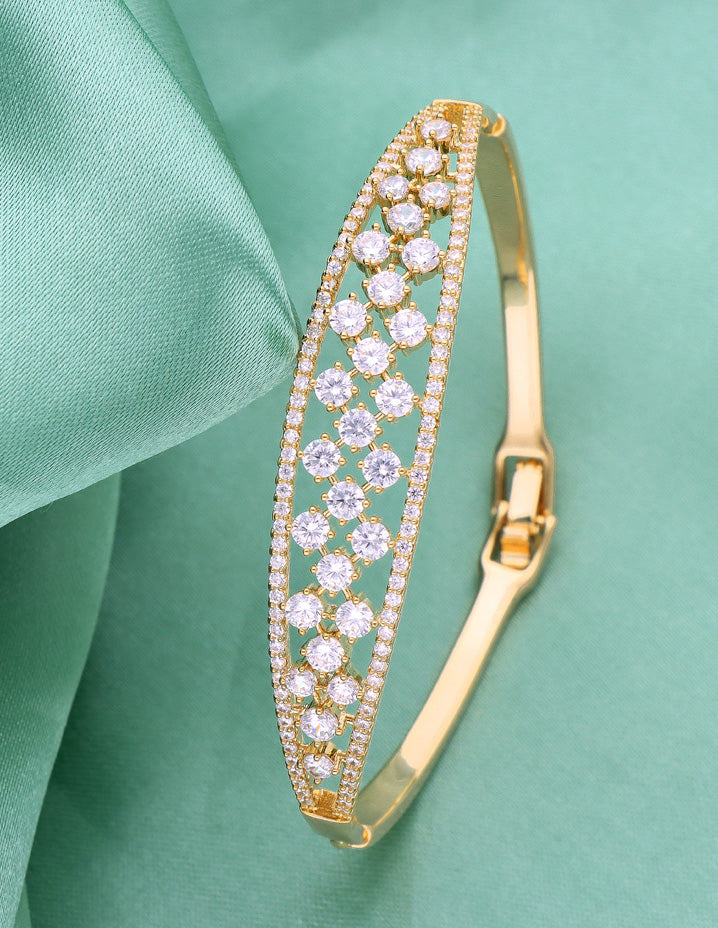 Zirconia Gold Polish Kada Bracelet