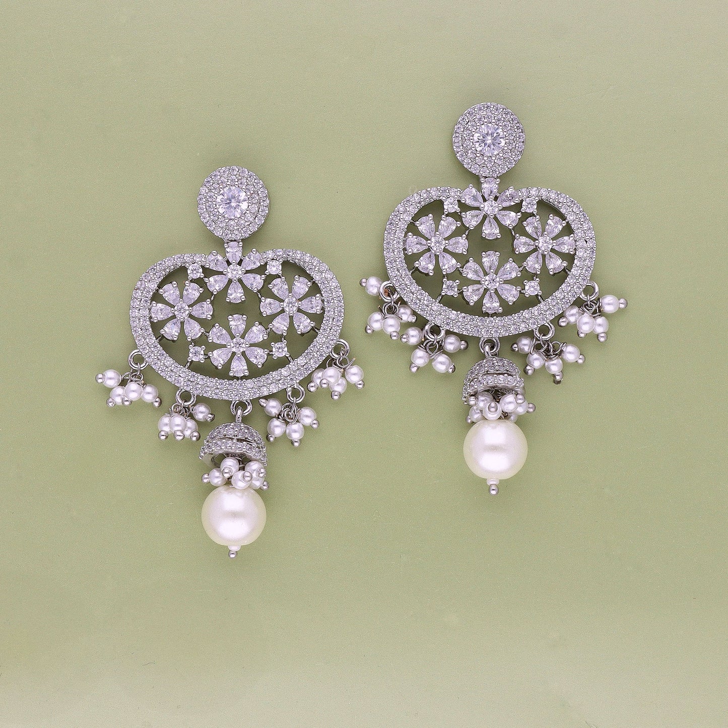 Zirconia Rhodium Polish Drop earrings