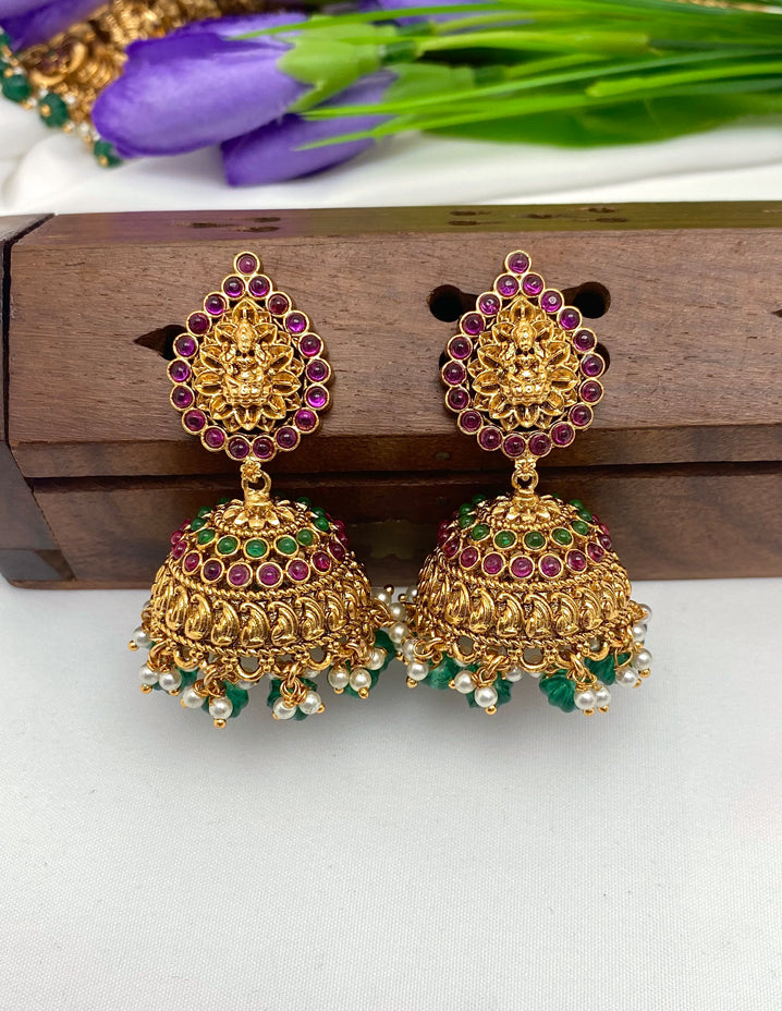 Antique Kempu Lakshmi Devi Pattern Mango Kasu Haram