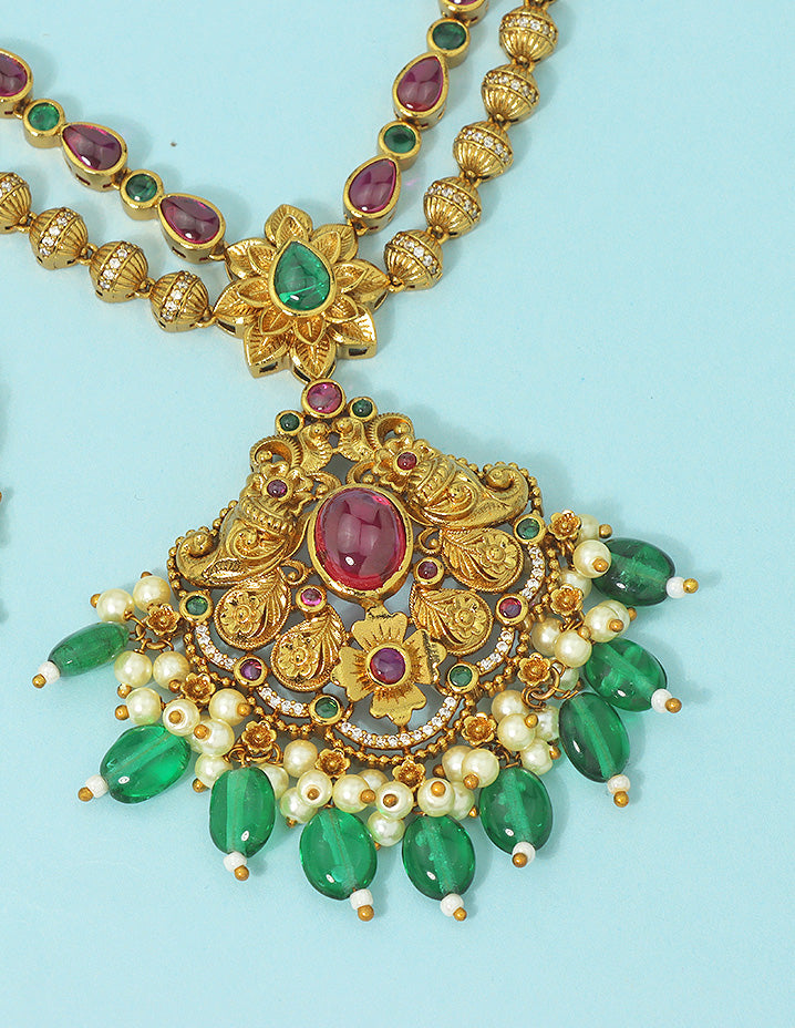 Designer 2 Layered Matt Kempu Necklace Set