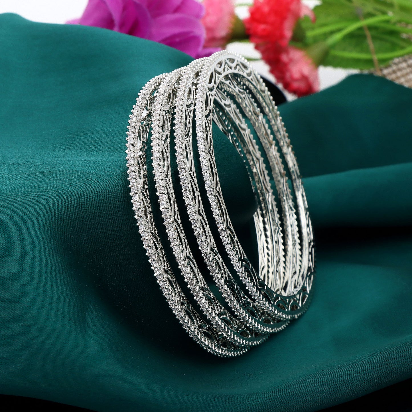 Zirconia Bangles ZBGL10841/Rhodium