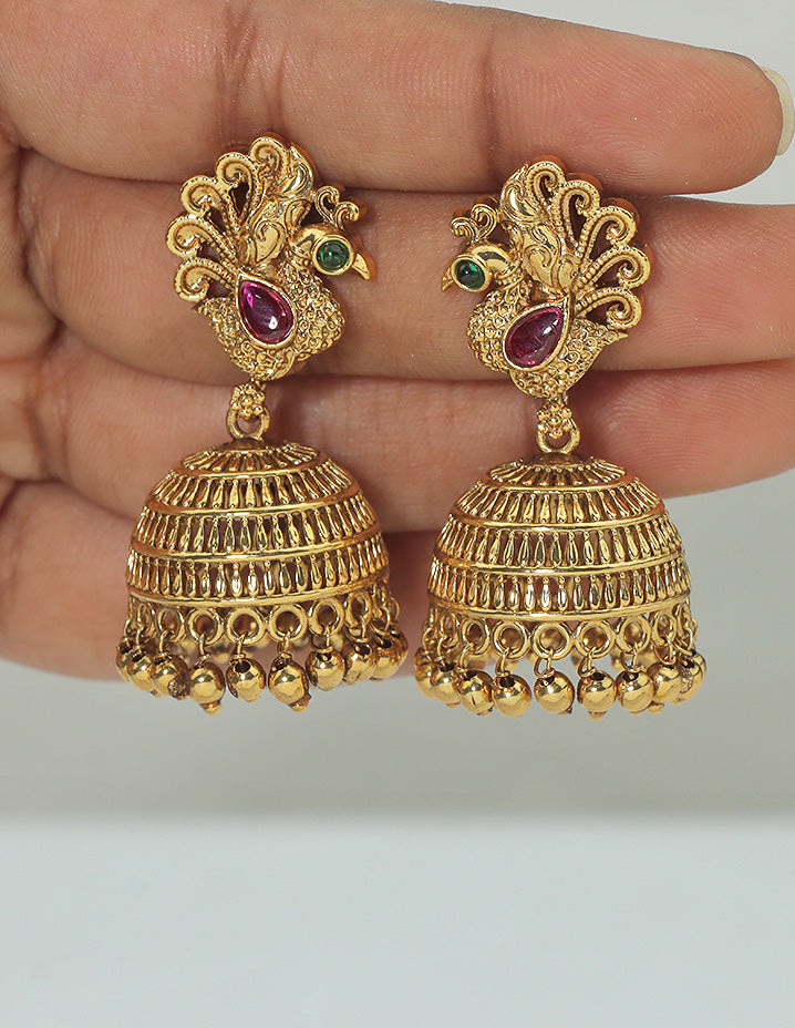 Designer Matt Kempu Beautiful peacock Design Jhumka Earrings