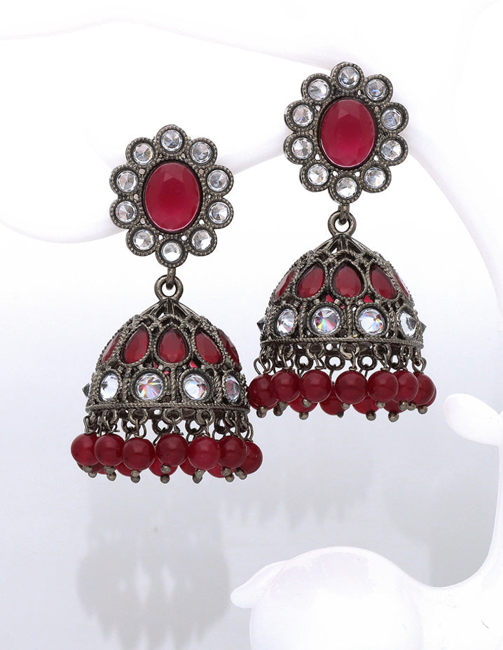 Designer Maroon Color Black Metal Fancy Earrings