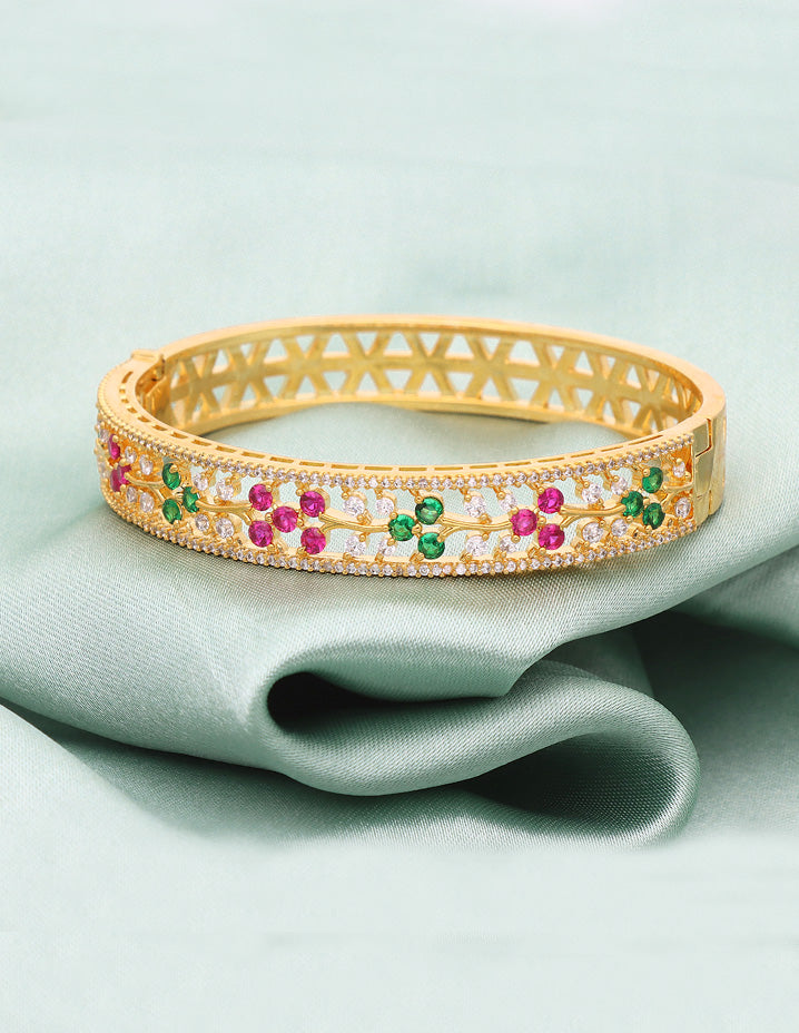 Zirconia Gold Polish Kada Bracelet
