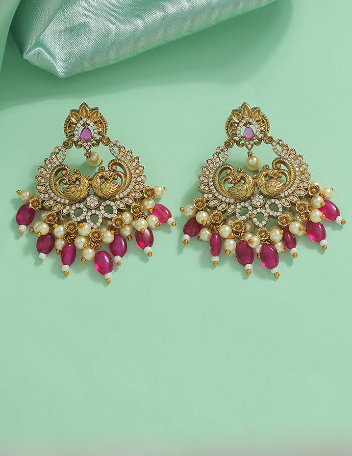 Designer Elegant Ruby Matt Kempu Necklace Set