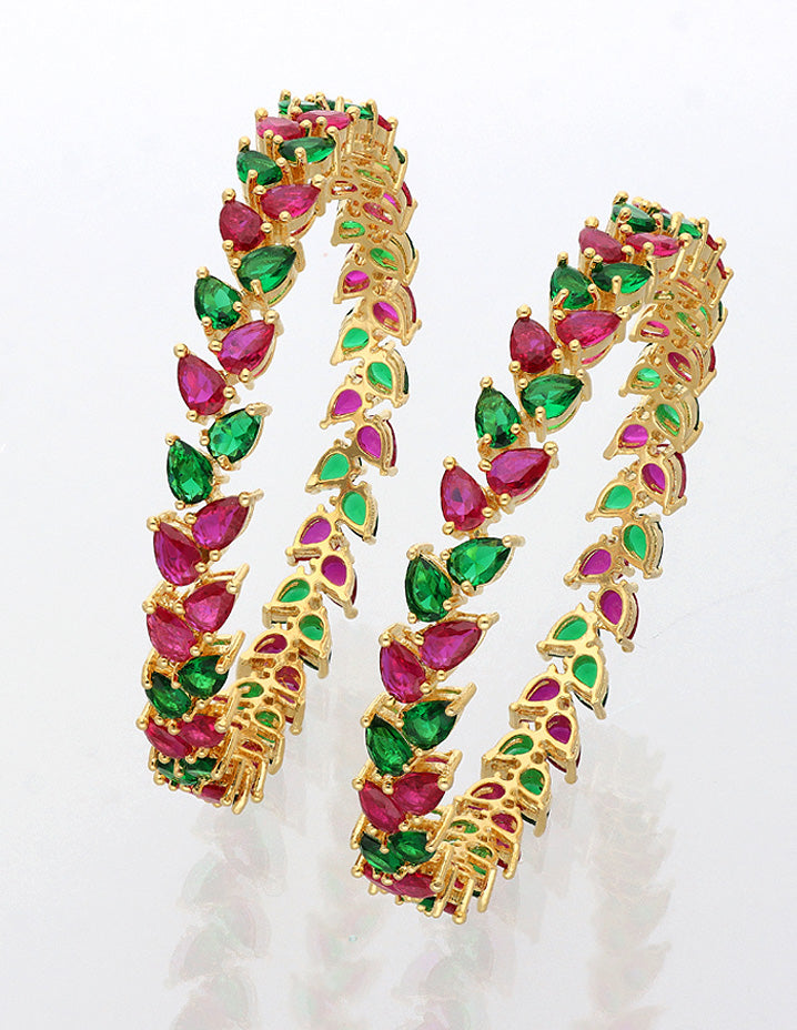 Designer Zirconia Rani Pink & Emerald Bangles ZBGL10128