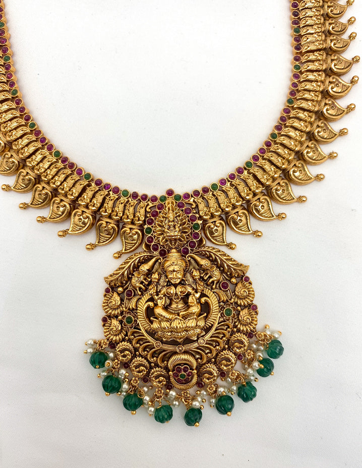 Antique Kempu Lakshmi Devi Pattern Mango Kasu Haram