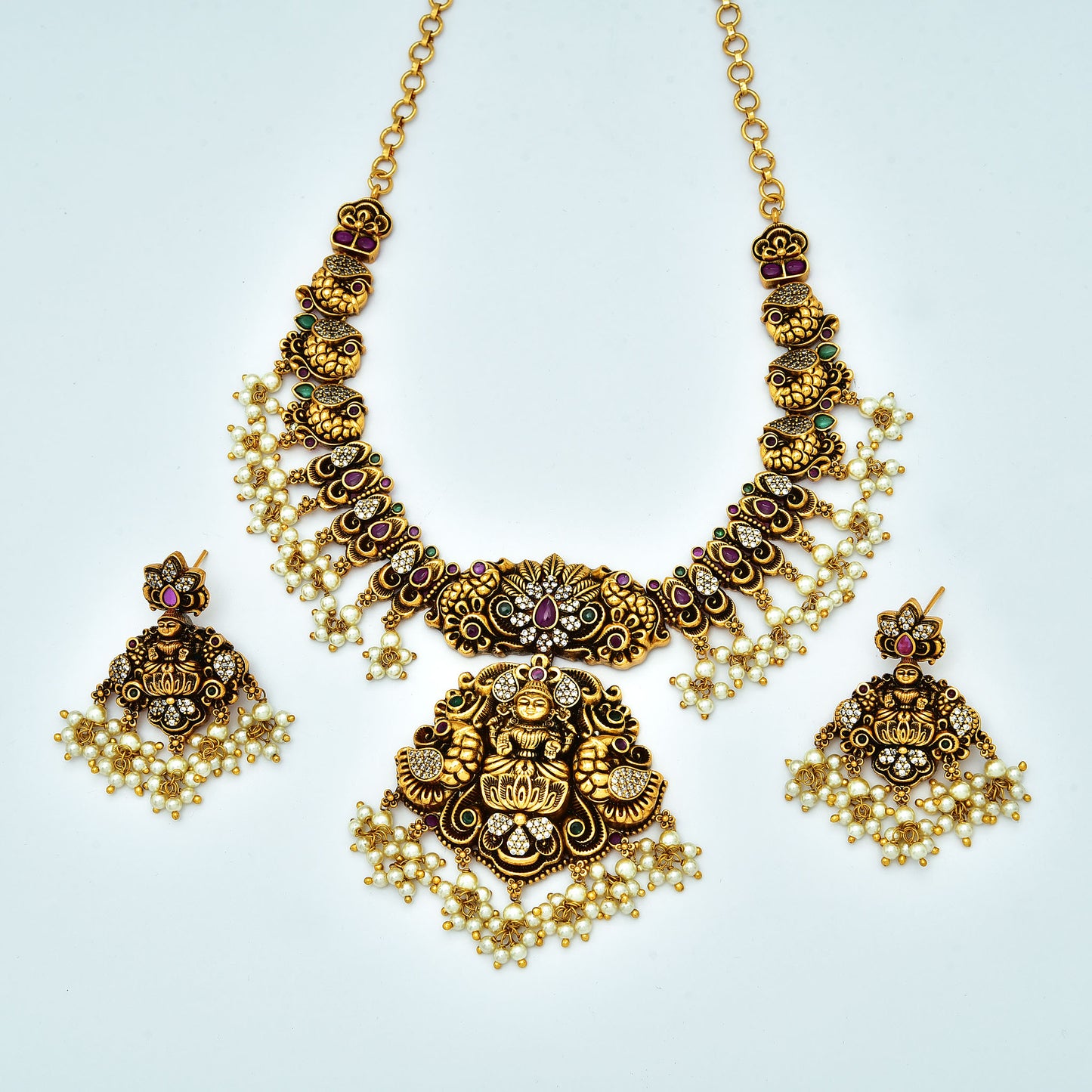Antique Peacock Design Guttapusalu Necklace Set