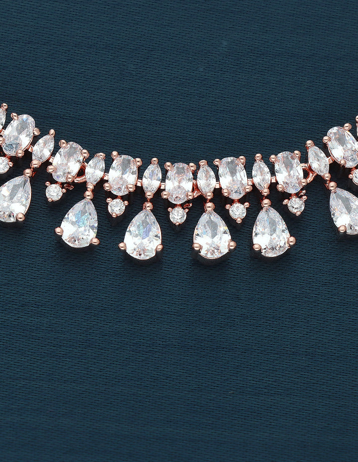 Rose Gold Polish Zirconia Necklace Set 128434