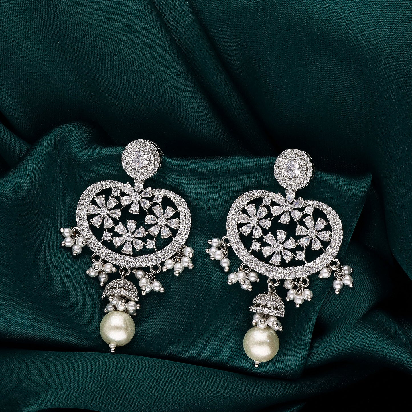 Zirconia Rhodium Polish Drop earrings