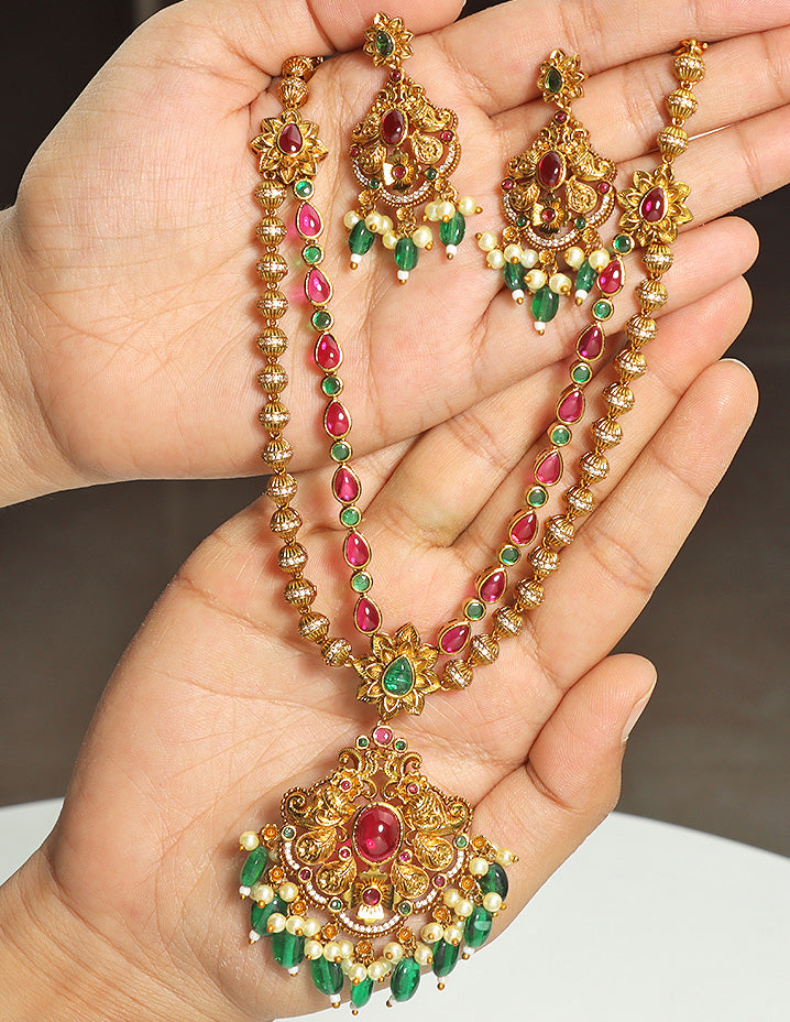 Designer 2 Layered Matt Kempu Necklace Set