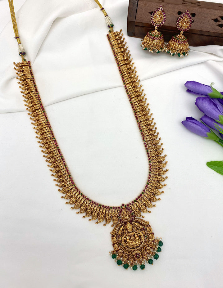 Antique Kempu Lakshmi Devi Pattern Mango Kasu Haram