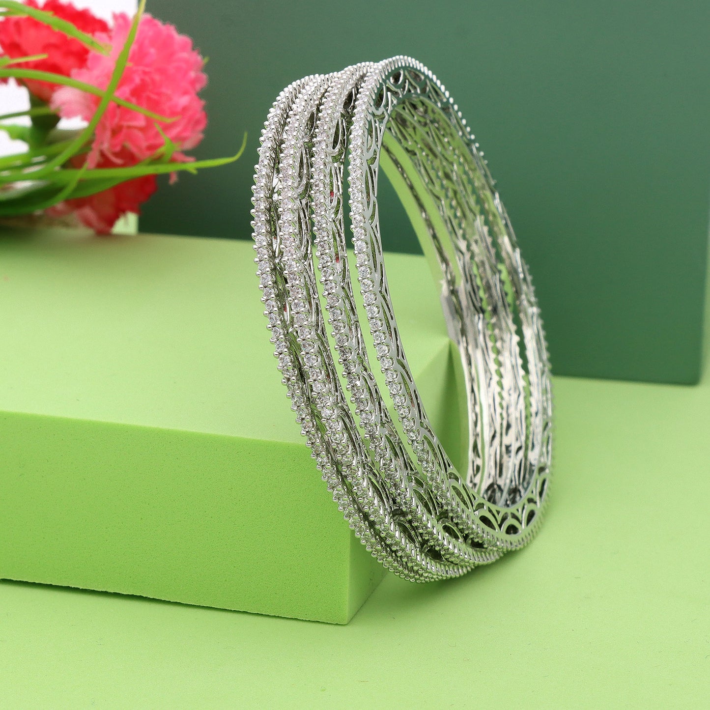 Zirconia Bangles ZBGL10841/Rhodium