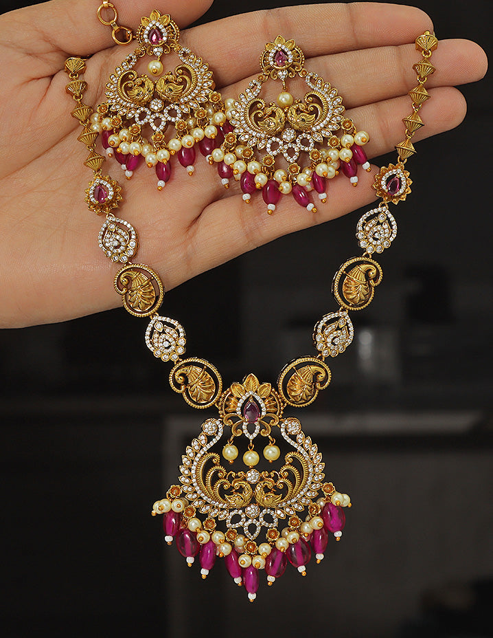 Designer Elegant Ruby Matt Kempu Necklace Set