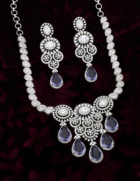 Designer Rhodhium Polish Zirconia Purple Necklace Set