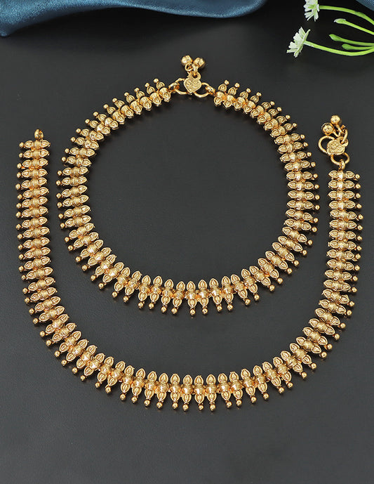 Designer Temple Bud Motif Antique Anklets