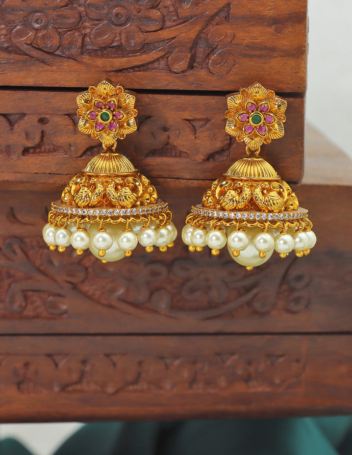 Designer Matt Floral Jhumka Earrings