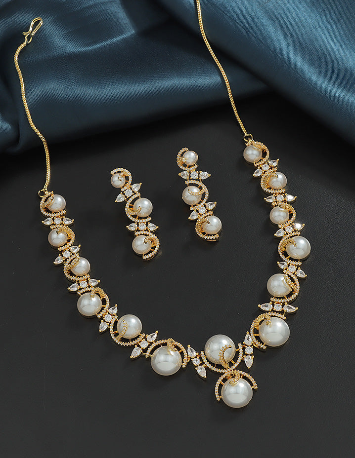 Designer Zirconia Pearl Whirl Elegance Necklace Set