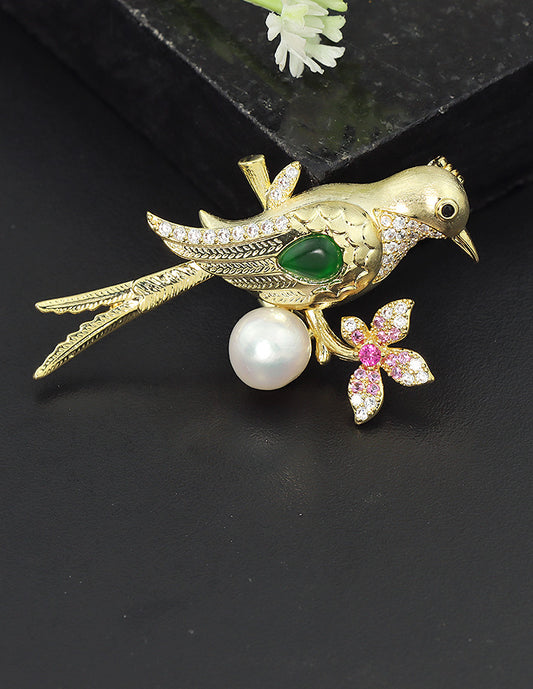 Designer Gold Polish Zirconia Brooch