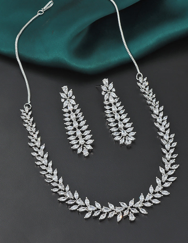 Designer Rhodium Polish Zirconia Necklace Set