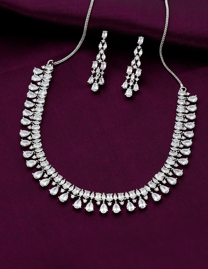 Rhodhium Polish Zirconia Necklace Set 128433