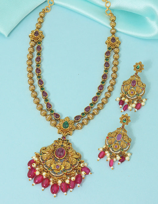 Designer 2 Layered Matt Kempu Necklace Set