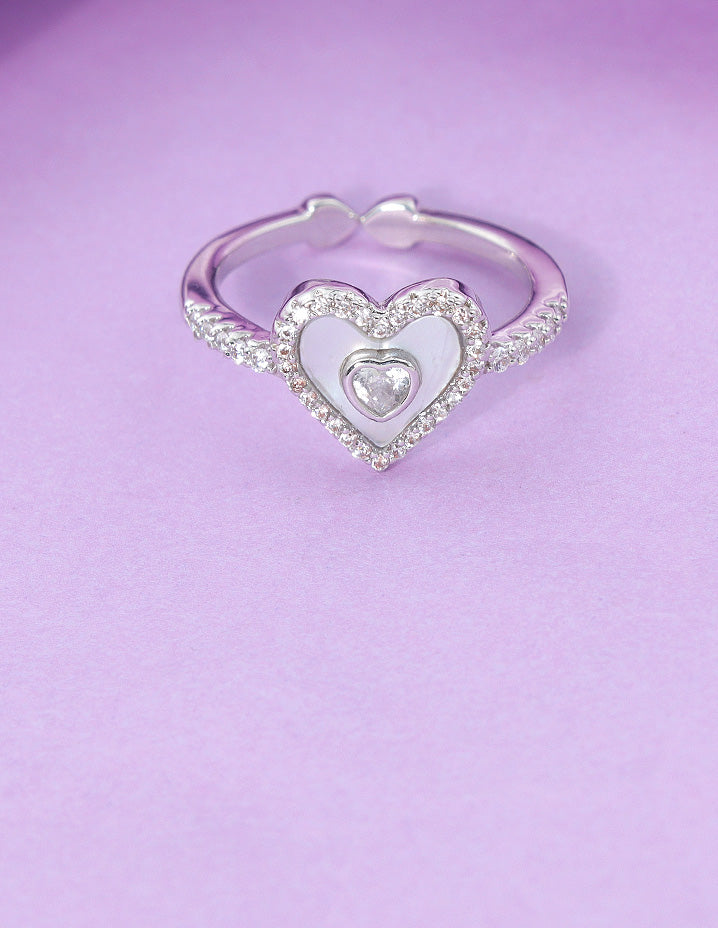 Designer Zirconia Sparkling Heart Duo Adjustable Finger Ring