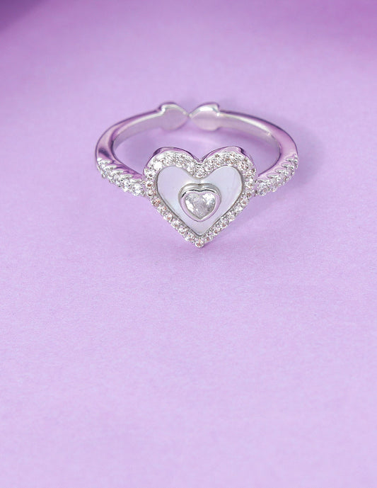 Designer Zirconia Sparkling Heart Duo Adjustable Finger Ring