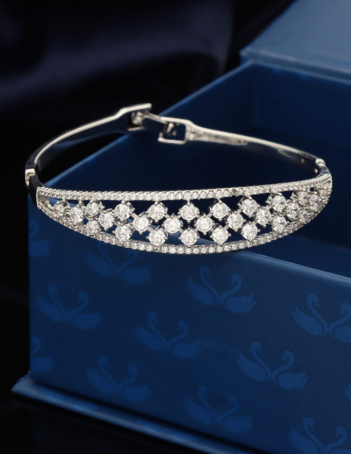 Zirconia Rhodhium Polish Kada Bracelet