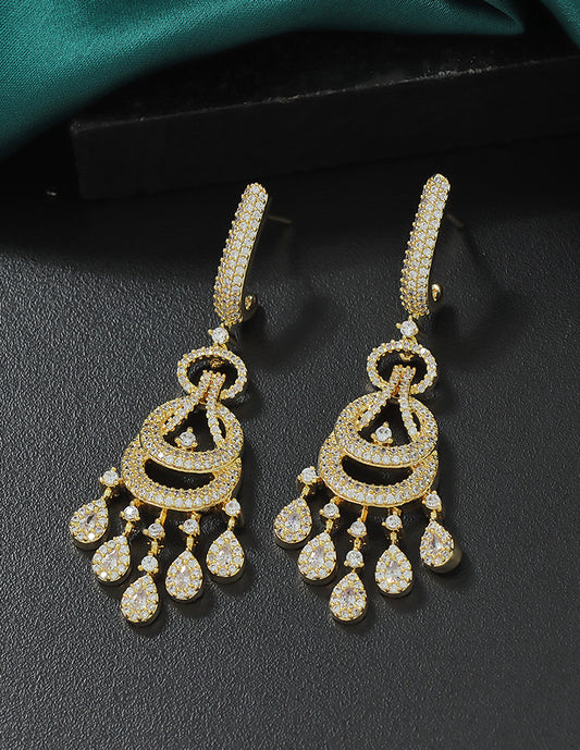 Designer Zirconia Golden Glimmer Drop Earrings