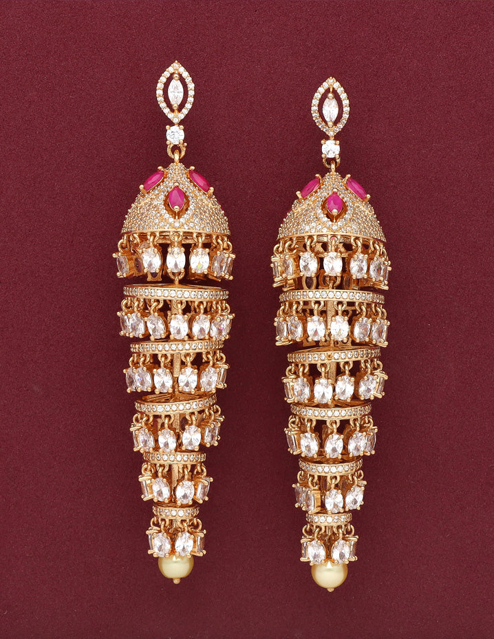 zirconia Designer Multilayer Gold Polish Jhumka Earrings