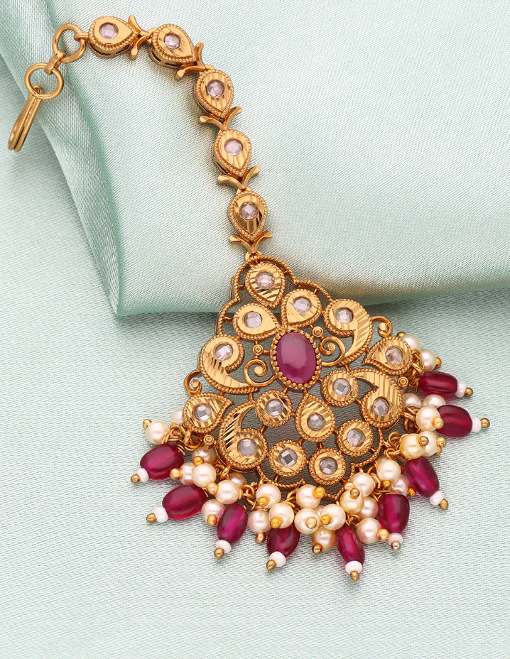 Antique Kempu Zirconia Stone Maang Tikka