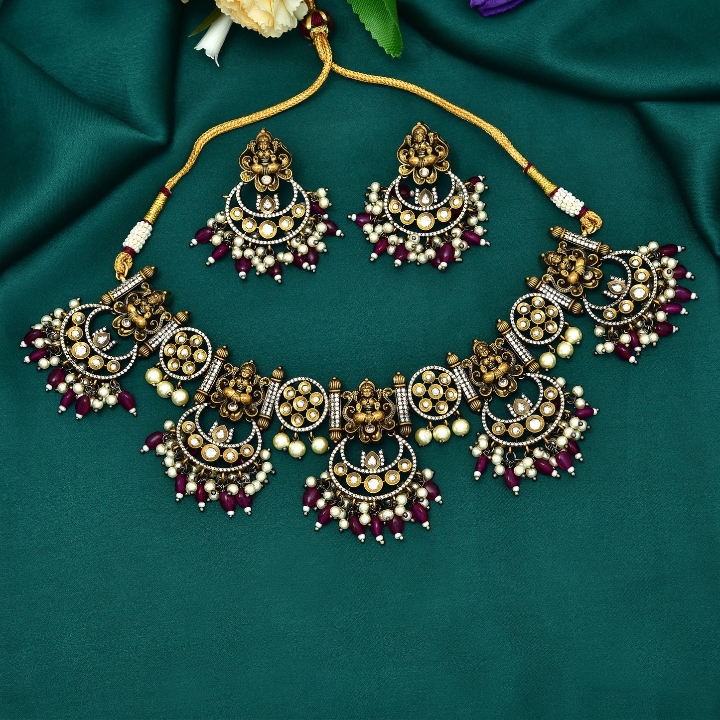 Zirconia Black Metal Victorian Bridal Necklace Set