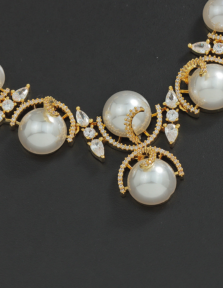 Designer Zirconia Pearl Whirl Elegance Necklace Set