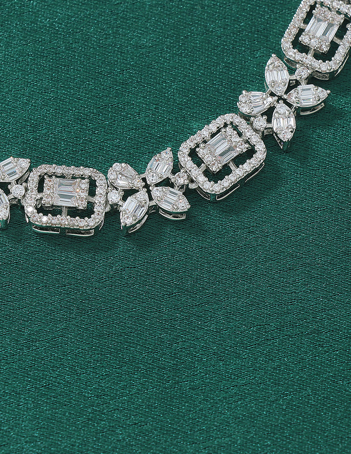 Designer Zirconia Crystal Gardenia Elegance Necklace Set