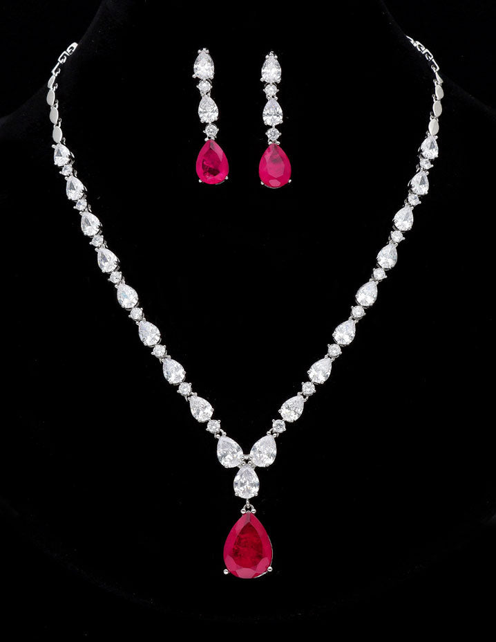 Rhodium Polish Rani Pink Zirconia Necklace Set