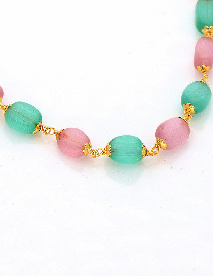 Beads Mala With Baby Pink & Mint Green